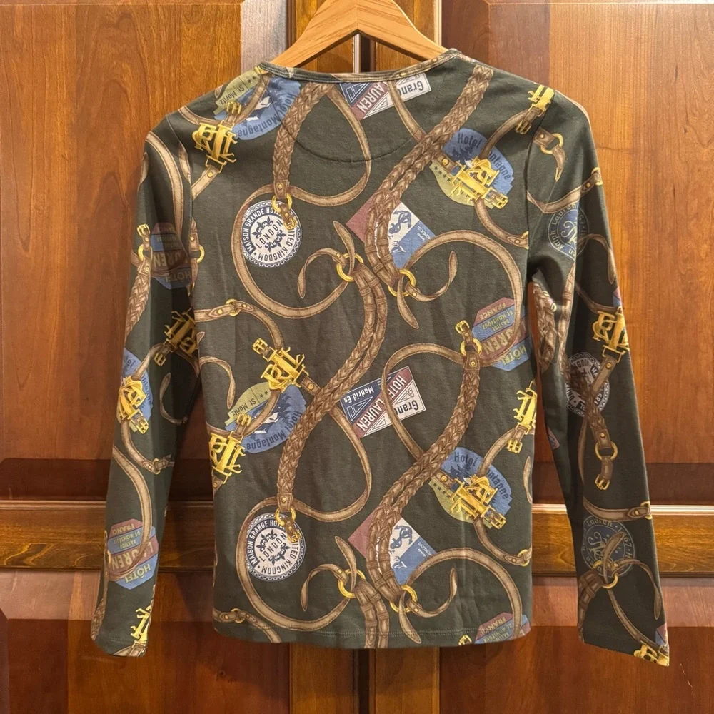 NWT LAUREN RALPH LAUREN Belting-Print Long-Sleeve Cotton Tee Size PM - Picture 4 of 13